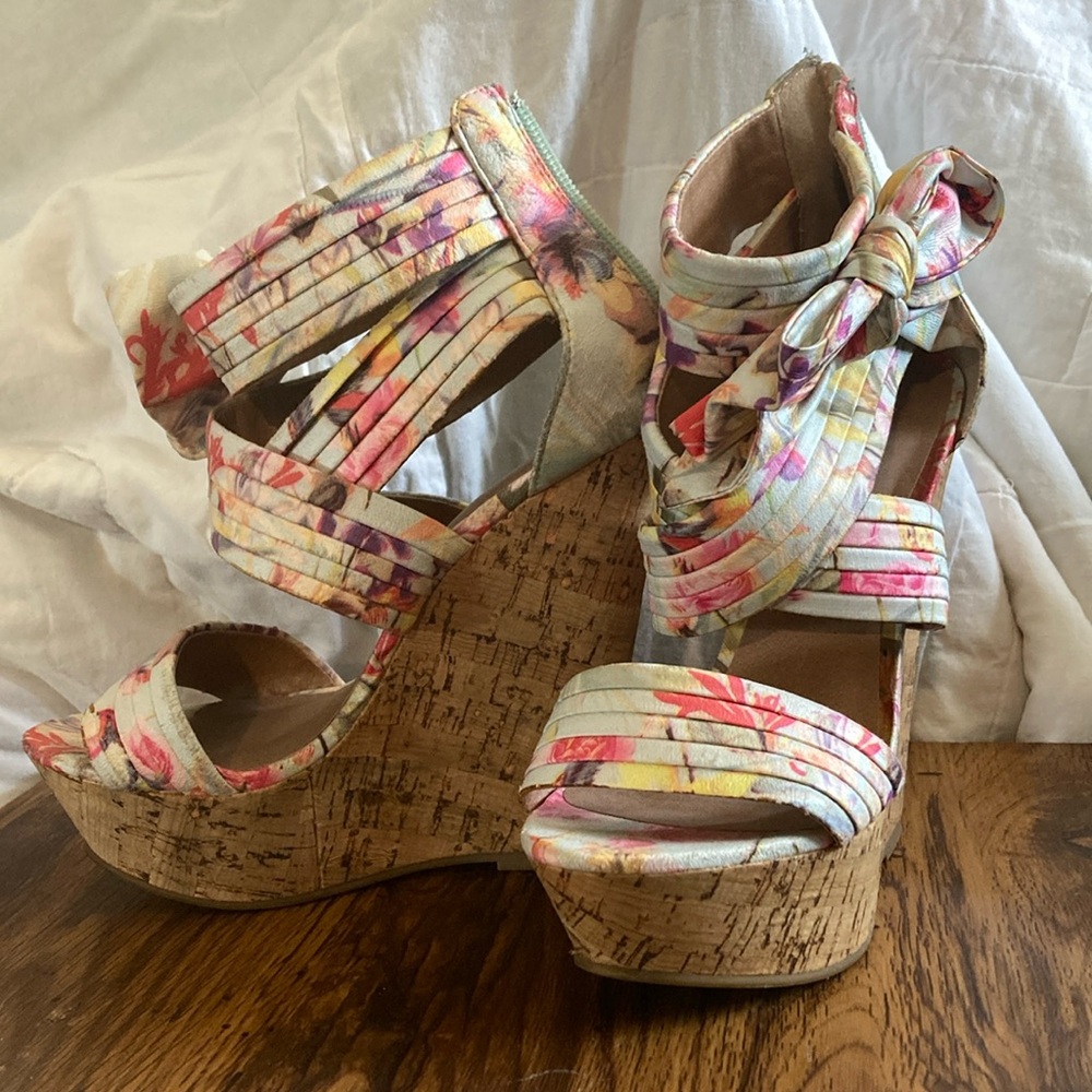 Zigi Soho Pink and Cream Wedge Sandals with Cork Heel
